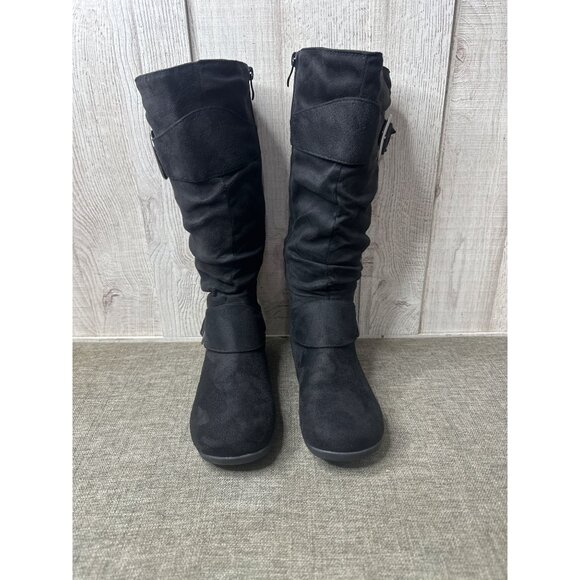 Black Suede Like Boots With Buckle Detail & Side Zipper Closure Womens Size 8 - Picture 5 of 8